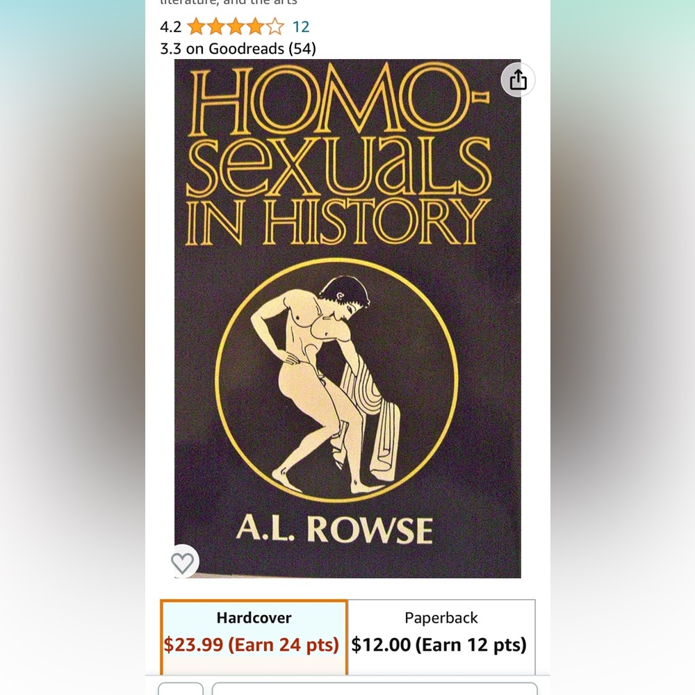 Book in excellent condition, homosexuals in history by A.L Rowse. Like new condi